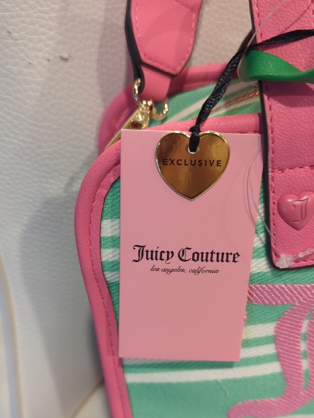 Juicy Couture Pink & Mint Striped Crossbody Satchel - Picture 2 of 10